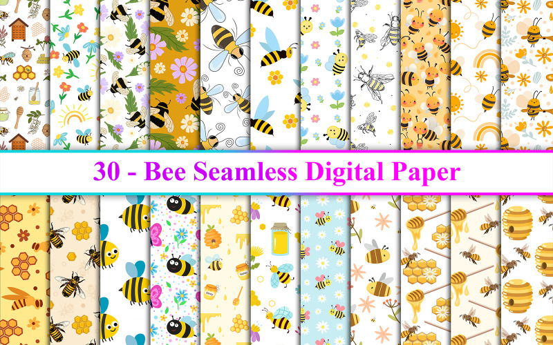 Bee Seamless Pattern, Bee Pattern, Bee Digital Paper Background