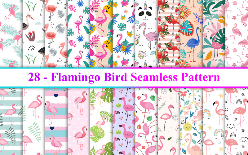 Flamingo Seamless Pattern, Birds Pattern, Flamingo Background