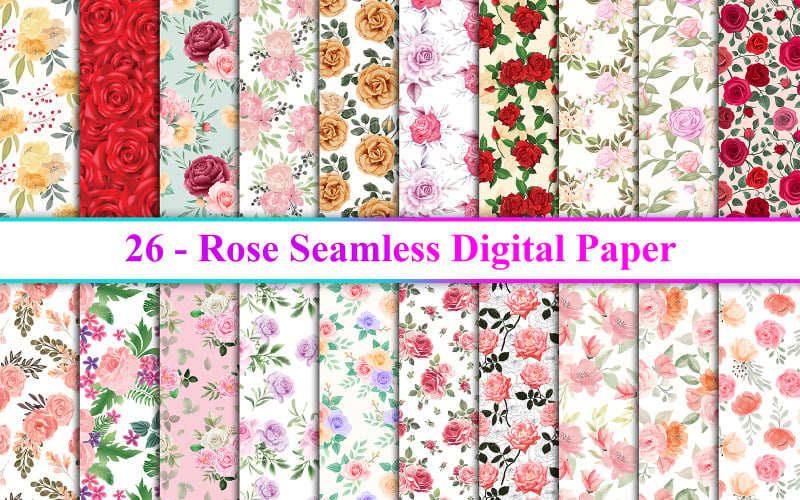 Rose Flower Digital Paper, Rose Seamless Pattern, Flower Seamless Pattern Background