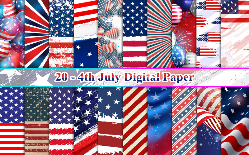 4th of July Digital Paper Set Background