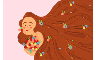 Free Beautiful Woman Spring Flower Character Illustration