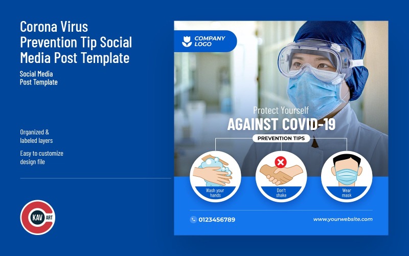 Corona virus prevention tip social media post template Social Media