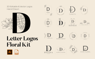 D Letter Floral Handmade Logos kit