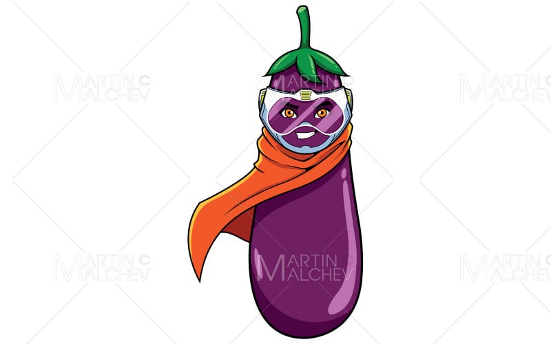 Eggplant Superhero Mascot Vector Illustration