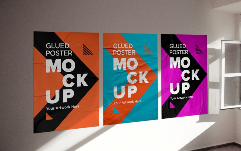 Glued Poster Mockup with Crumpled Product Mockup