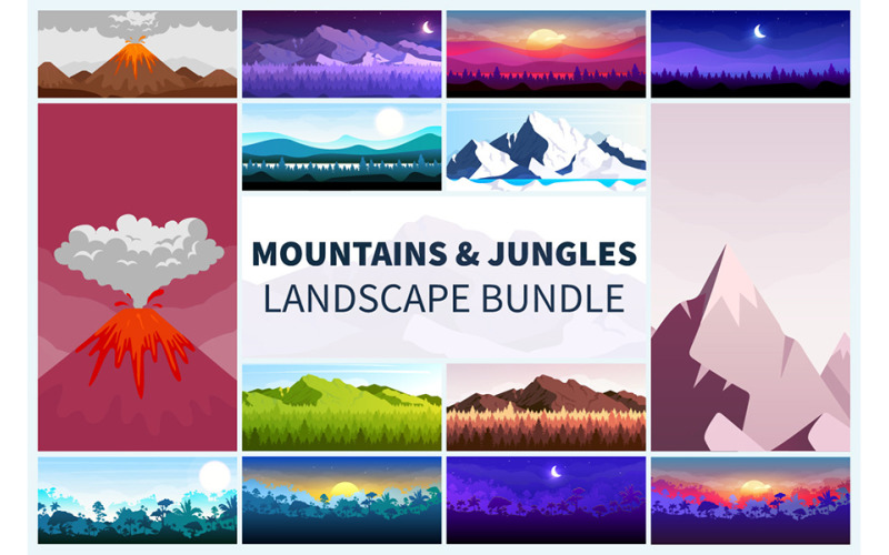 Mountains And Jungles Landscape Illustration Bundle