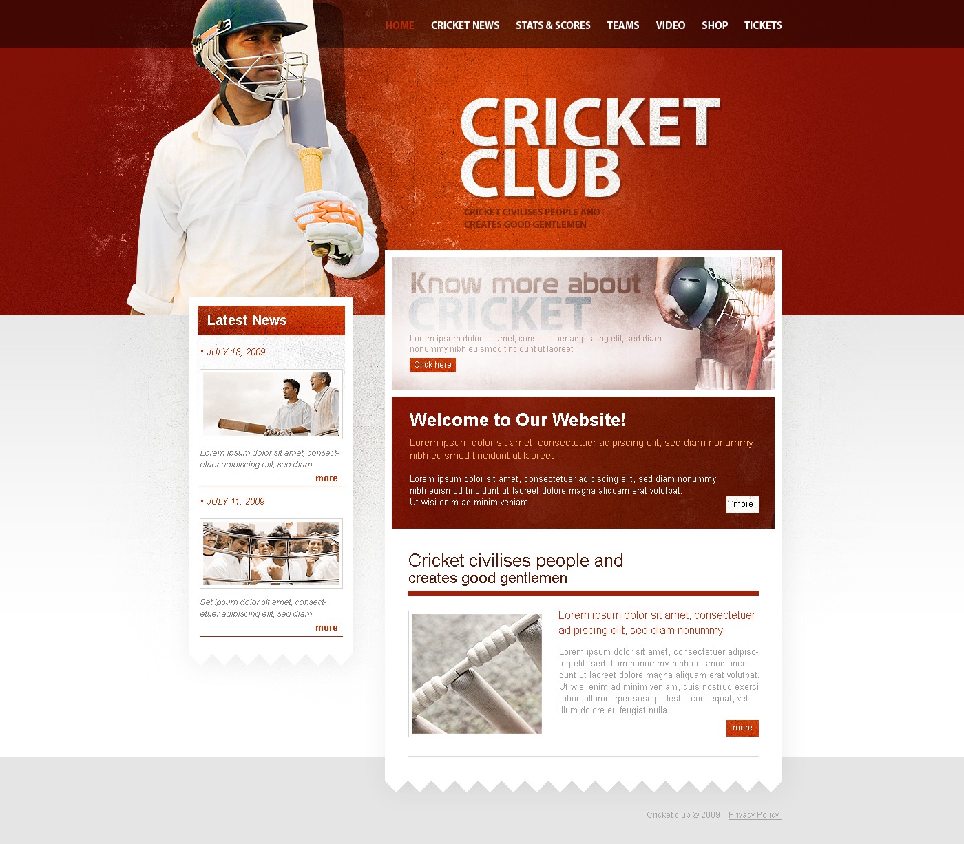 Cricket Website Template 25239