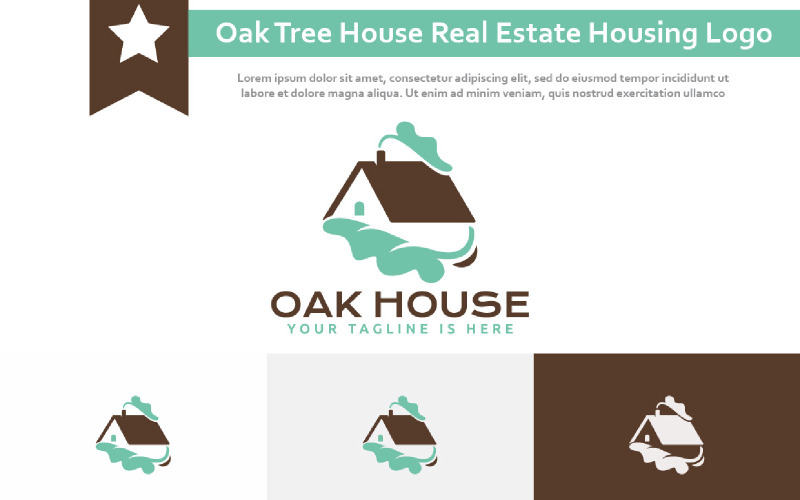 Oak Tree Green Leaf House Home Real Estate Housing Residential Logo Logo Template