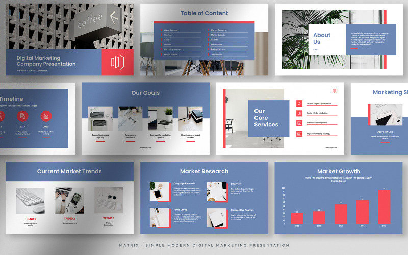 Matrix – Provence Blue Simple Modern Digital Marketing Presentation PowerPoint Template