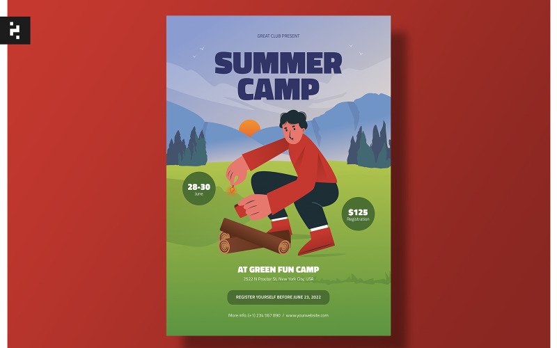 Summer Camp Fire Flyer Template Corporate Identity