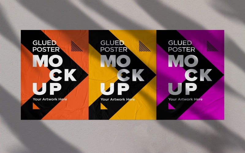 Glued Poster Mockup Crumpled Paper & Shadow Effect Product Mockup
