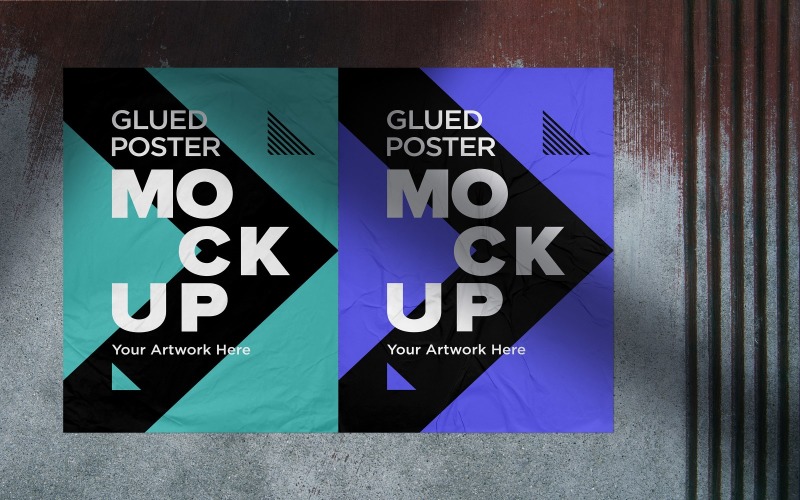 Glued Poster Mockup with Glued & Crumpled Paper Effect Overlay Product Mockup
