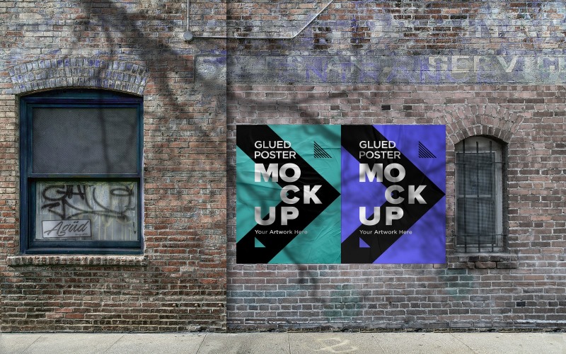 Wrinkled Poster Glued Paper Mockup, shadow overlay Product Mockup