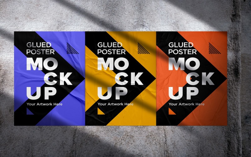 Wrinkled Poster Mockup with Glued and shadow overlay Product Mockup