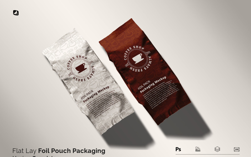 Flat Lay Foil Pouch Packaging Mockup Product Mockup