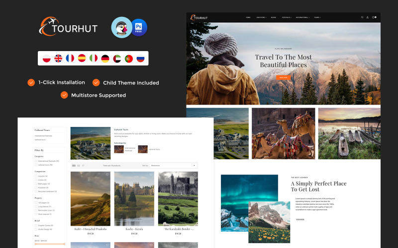 Tourhut - Travel, Tours, and Tourism Agency Prestashop Responsive Theme PrestaShop Theme
