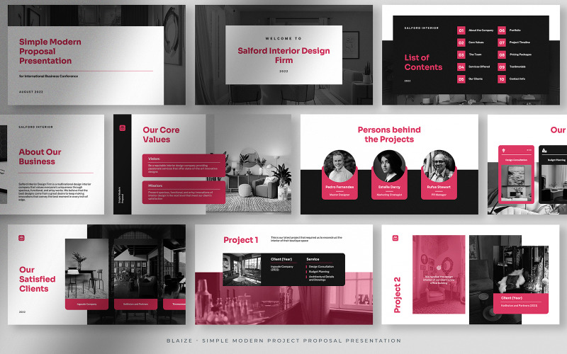 Blaize – White Magenta Simple Modern Project Proposal Presentation PowerPoint Template