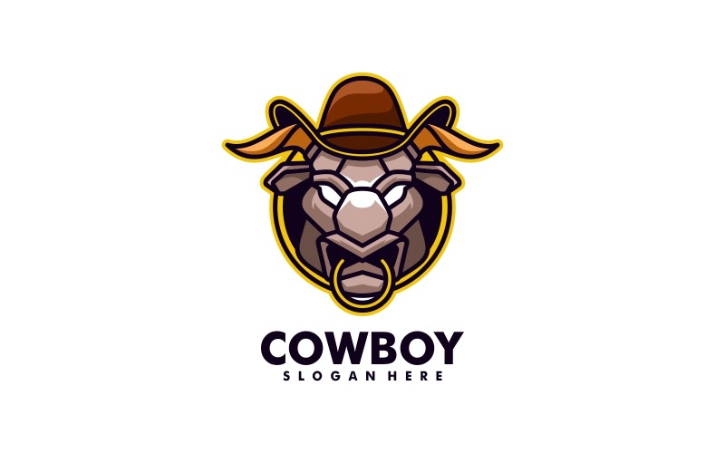 Cowboy Bull Simple Mascot Logo Logo Template