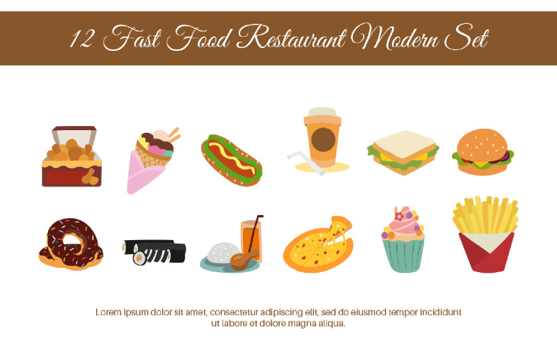 12 Fast Food Restaurant Modern Set Illustration