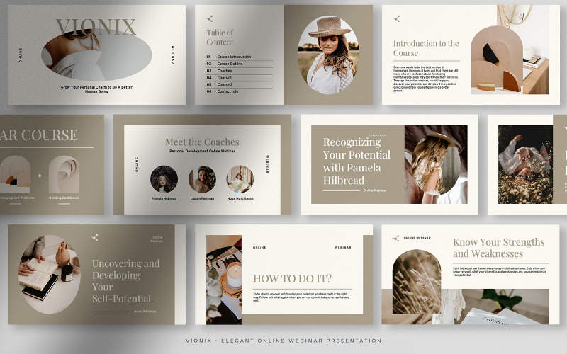 Vionix – Earthy Tone Elegant Online Webinar Presentation PowerPoint Template