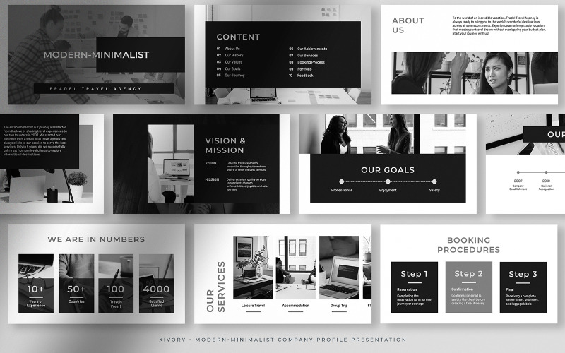 Xivory – Black Modern Minimalist Company Profile Presentation PowerPoint Template