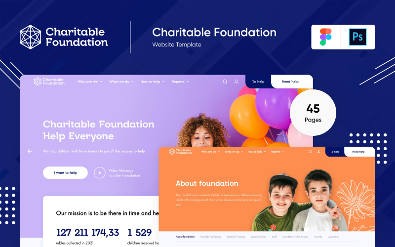 Charitable Foundation - UI Design Template PSD Template
