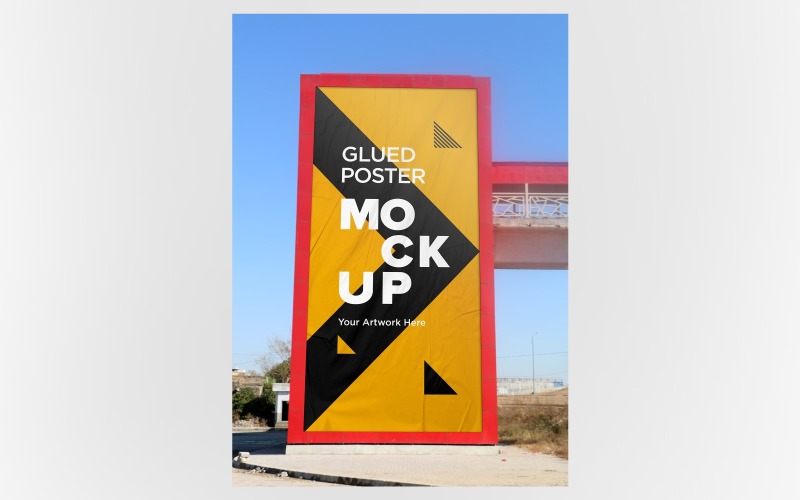 Glued & Crumpled Poster Billboard Mockup, Shadow effect Overlay Product Mockup