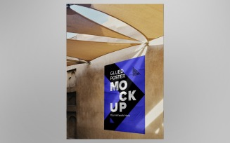 One Glued Poster Mockup with Crumpled Paper and shadow Effect