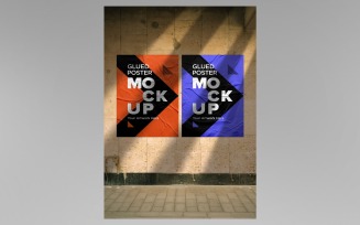 Two Crumpled Glued Poster Mockup with shadow overlay