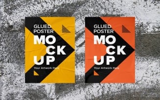 Two Glued Poster Mockup with Glued & Crumpled Paper Effect