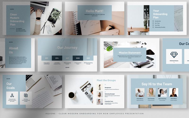 Aquene – Baby Blue Clean Modern Onboarding for New Employee Presentation PowerPoint Template
