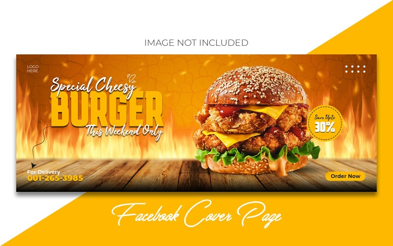 Delicious Burger and Promotional Food Post Template For Facebook Cover Social Media