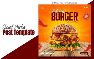 Delicious Burger and Promotional Social Media Food Menu Post