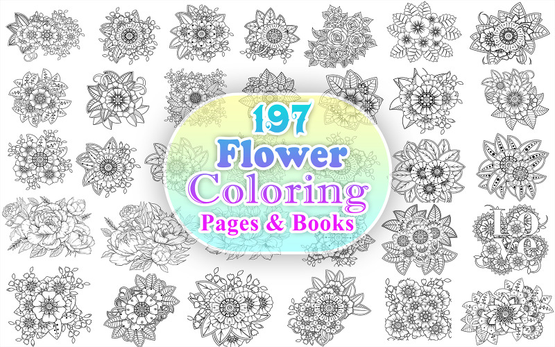 Flower Coloring Pages, Flower Coloring Book Vector Graphic