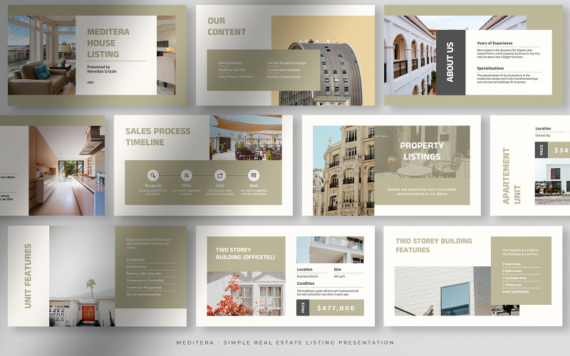 Meditera - Khaki Simple Real Estate Listing Presentation PowerPoint Template