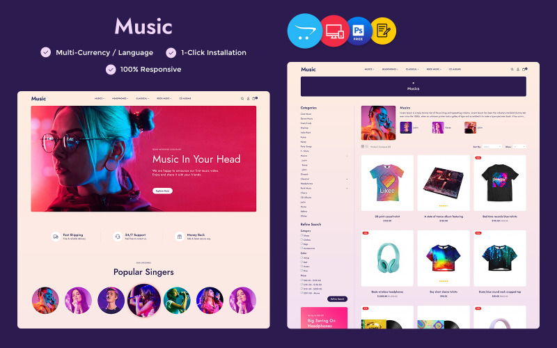 Music - Music Store, Musical Instruments, and Accessories Multipurpose Opencart Theme OpenCart Template