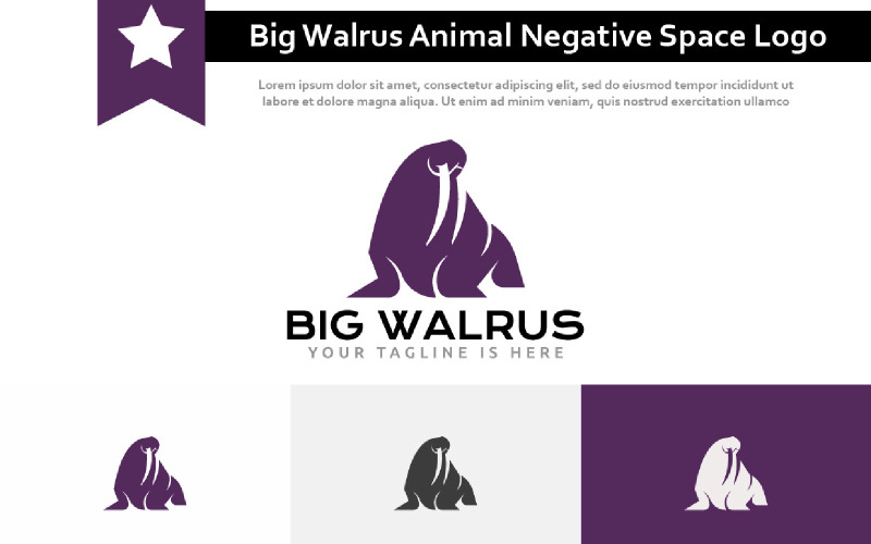 Big Walrus Animal Wildlife Negative Space Silhouette Logo Logo Template
