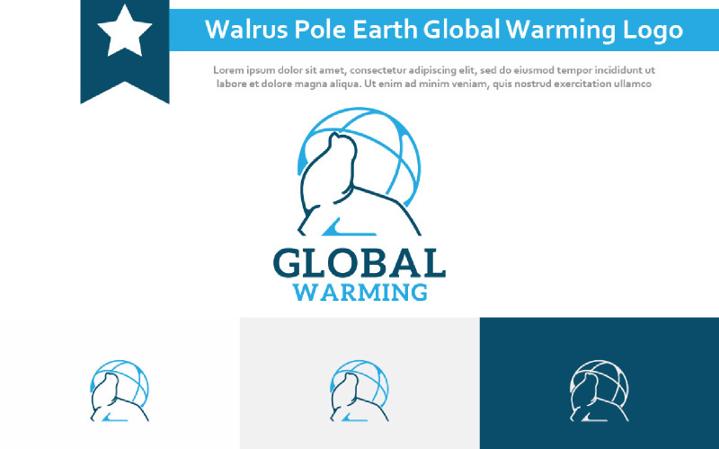 Walrus Animal Pole Wildlife Earth Planet Global Warming Monoline Logo Logo Template