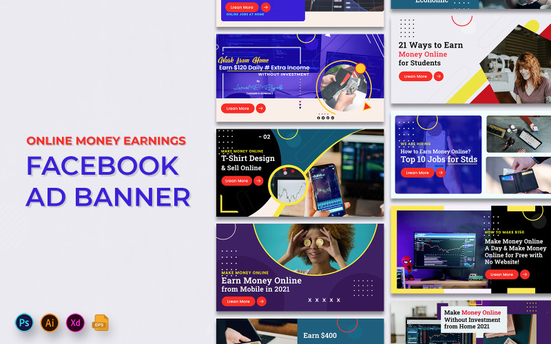 Online Money Earnings Facebook Ad Banners Template Social Media