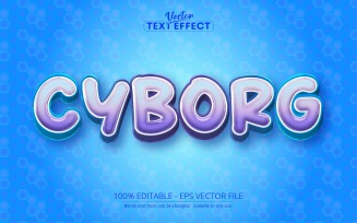 Cyborg - Editable Text Effect, Blue And Honeycomb Pattern Cartoon Text Style, Graphics Illustration