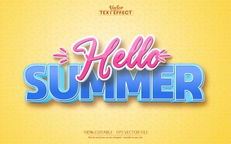 Hello Summer - Editable Text Effect, Cartoon Pink And Blue Color Text Style, Graphics Illustration