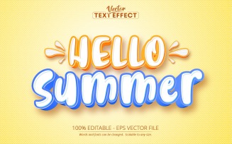 Hello Summer - Editable Text Effect, Cartoon Yellow And Blue Color Text Style, Graphics Illustration