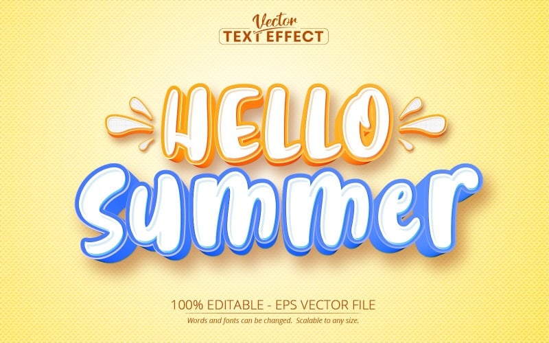 Hello Summer - Editable Text Effect, Cartoon Yellow And Blue Color Text Style, Graphics Illustration