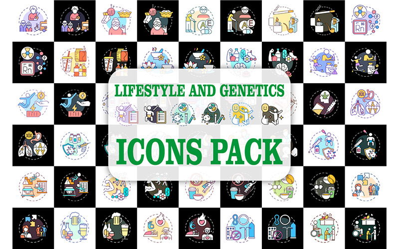 Patient genetics and lifestyle assessment concept icons set for dark, light theme Icon Set
