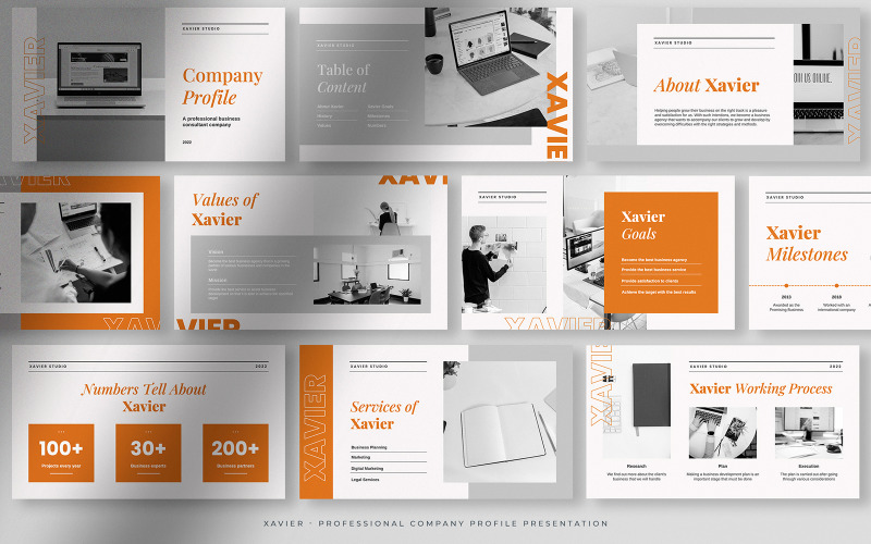 Xavier - Sunkist Orange Professional Company Profile Presentation PowerPoint Template