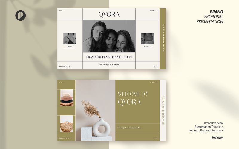 Qyora – Seashell Minimalist Elegant Brand Proposal InDesign Presentation Template PowerPoint Template