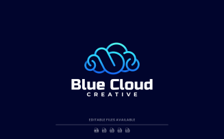 Blue Cloud Line Art Gradient Logo