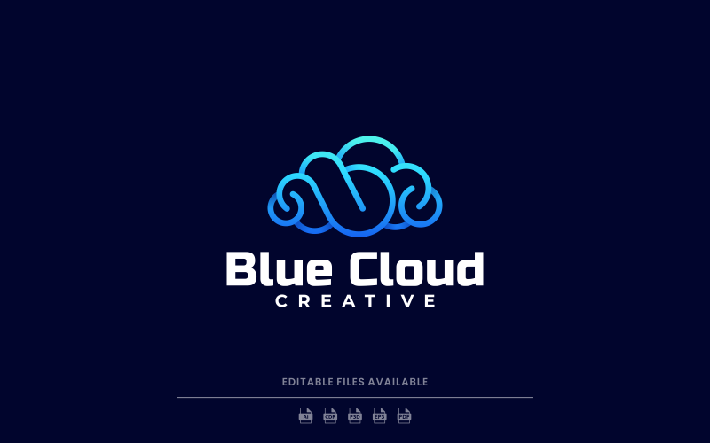 Blue Cloud Line Art Gradient Logo Logo Template