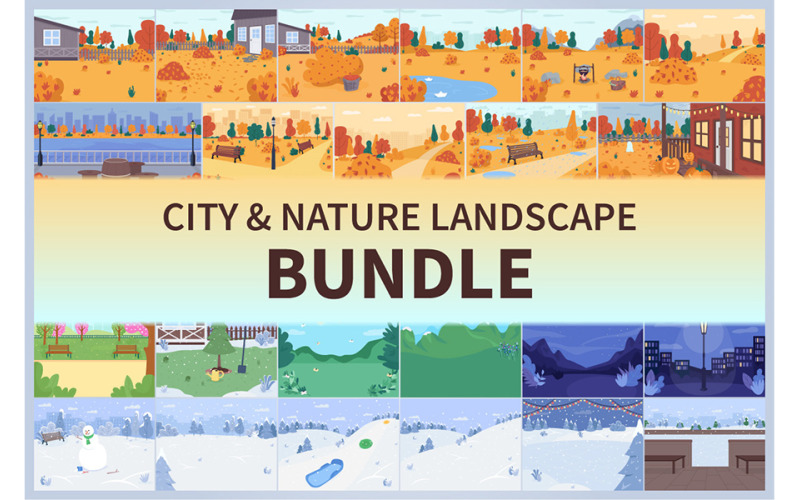 City And Nature Landscape Bundle Illustration