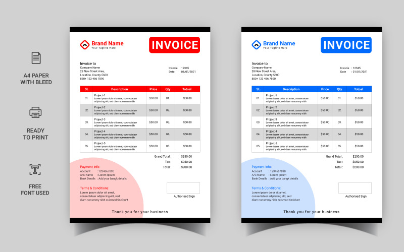 Professional Invoice Template Design 2022 Corporate Identity